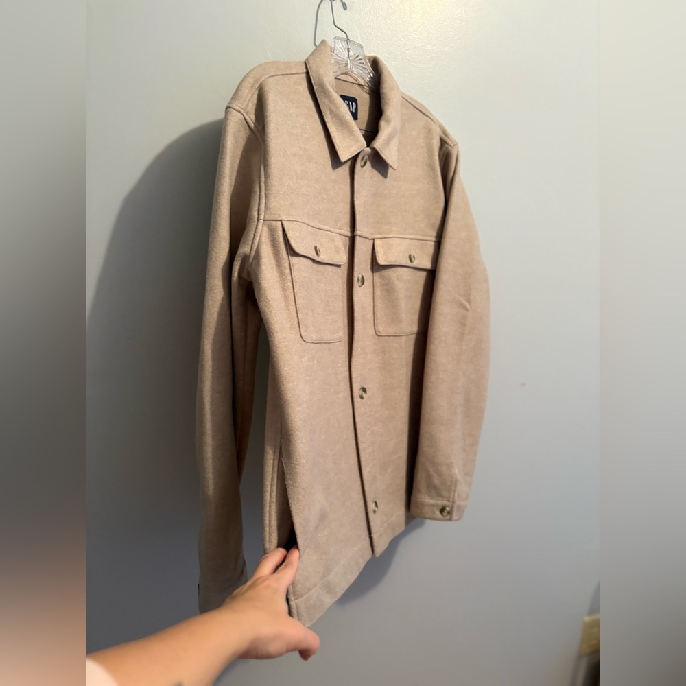 Gap Women’s Wool Blend Cream Tan Shacket Large Button Down Soft Chore Coat - Picture 12 of 15